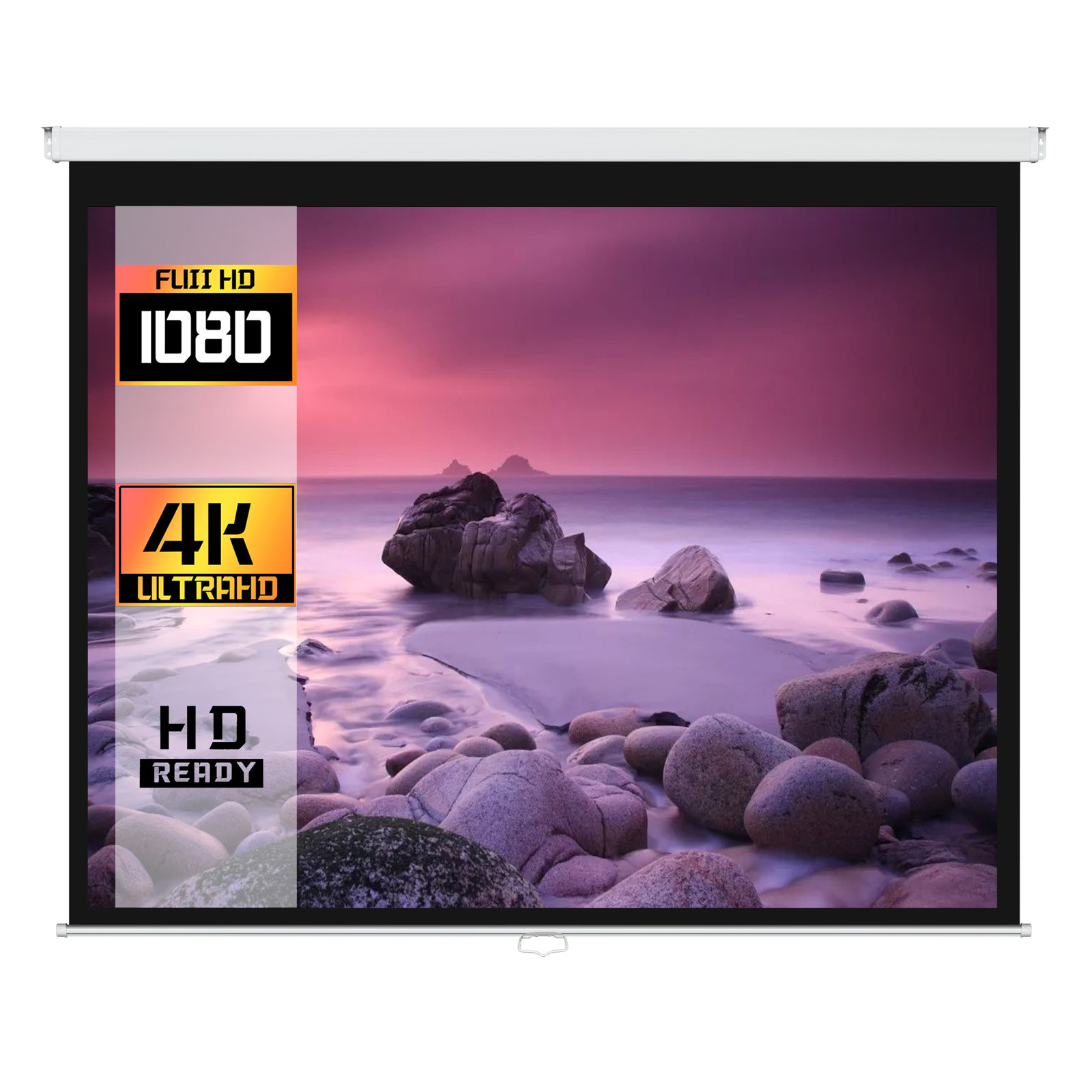 ProHT 100 In. Manual Projection Screen With White Frame